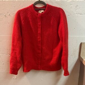 Red Sezane cardigan